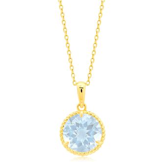MAX + STONE 14k Yellow or White Gold Roped Halo 8mm Round Gemstone Pendant Necklace