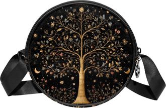 Generic Circle Crossbody Bag for Women, Tree of Life Small Sling Bag Daypack with Zipper Adjustable Shoulder Straps Casual Ladies Girls Round Purse