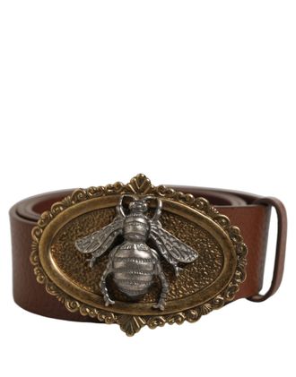 Dolce & Gabbana Bee-Embellished Ornate Buckle Belt - Brown