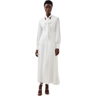 Karen Millen Jersey Ponte Georgette Mix Maxi Dress in Ivory at Nordstrom, Size X-Small