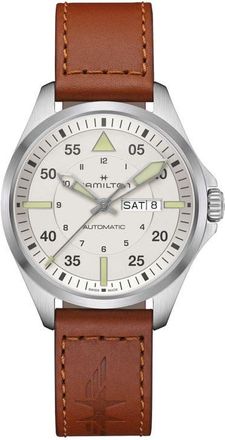 Hamilton Khaki Aviation Pilot Automatic Leather Strap Watch, 20mm in Silver at Nordstrom