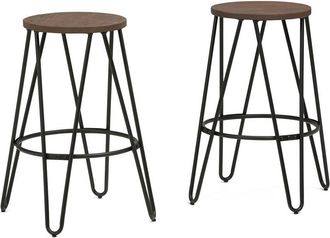 Simpli Home Set Of 2 Simeon Industrial Metal 26In Metal Counter Height Stools With Wood Seat
