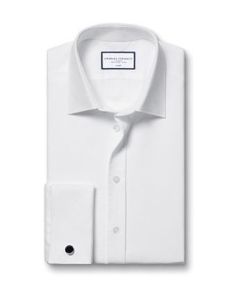 CHARLES TYRWHITT Marcella Bib Evening Cotton Formal Shirt - White Double Cuff Size Large by Charles Tyrwhitt