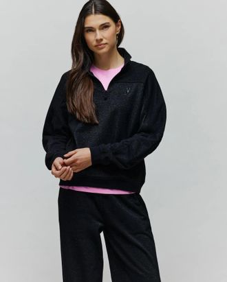 Psycho Bunny WoMens Jules Lurex 1/4 Zip Pullover 001 BLACK / XS