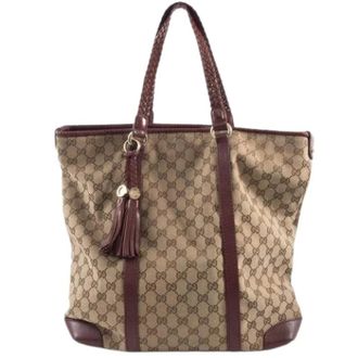 Gucci Pre-owned Tote Bags, female, Beige, Size: ONE SIZE Pre-owned Vintage GG Canvas Tote Bag