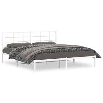 Berkfield Home Metal Bed Frame without Mattress with Headboard White 183x213cm | Size: 183x213 cm