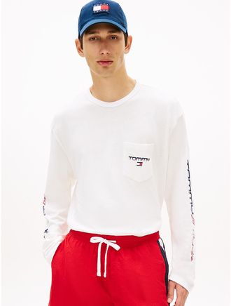 Tommy Hilfiger Mens Tommy Jeans Long-Sleeve LA Logo T-Shirt - White - XL
