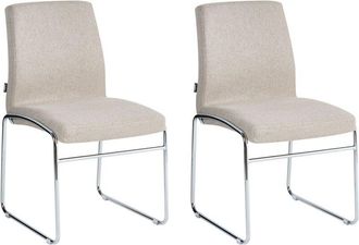 Beliani Set of 2 Dining Accent Chairs Beige Fabric Upholstery Armless Metal Base Modern Design LECCO
