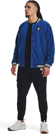 Under Armour Mens Project Rock Solid Patterned Snap Button Varsity Jacket in Blue - Size Small