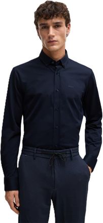 HUGO BOSS Mens Joe Embroidered Button Down Collar Long Sleeve Shirt in Blue - Size 17.75 inch