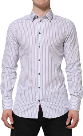 Dolce & Gabbana Mens White Blue Striped Cotton Gold Formal Shirt And