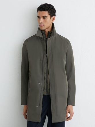 Reiss Khaki Green Hybrid Removable Funnel Neck Overcoat, Xxl