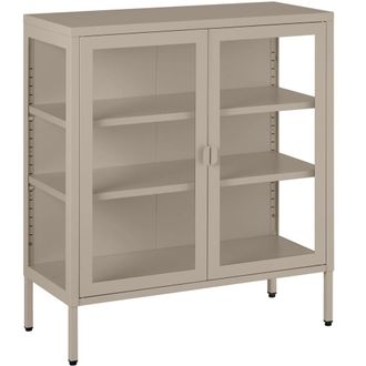 TecTake Vitrina met&aacute;lica con puerta de cristal, 80 x 37 x 90,5 cm, gris topo