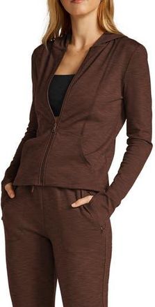 Beyond Yoga Heather Rib Zip-Up Hooded Jacket in Espresso Heather Rib at Nordstrom Rack, Size Medium