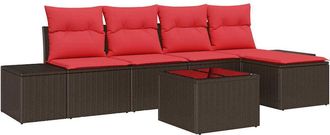 vidaXL Conjunto De Sof&aacute; De Jard&iacute;n 5 Uds. Marr&oacute;n Y Rojo Rat&aacute;n Sint&eacute;tico Vidaxl