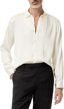 John Varvatos Pleated Front Silk Button-Up Shirt in White at Nordstrom, Size Xx-Large