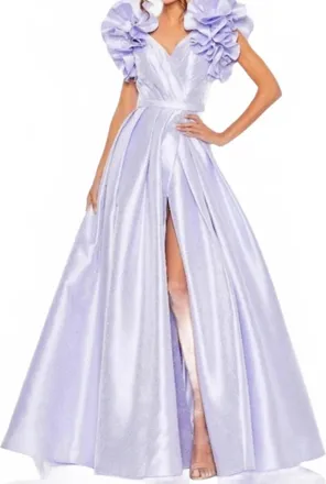 Mac Duggal Ruffle Flutter Sleeve Ball Gown In Periwinkle