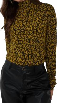 Esqualo Print Long Sleeve Mock Neck Top In Black/yellow