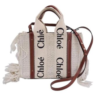 Chlo&eacute; Pre-owned Small Woody Knit Fringe Tote Bag - Dames - Vintage Shopper - Wit - ONE Size - Katoen - Vintage