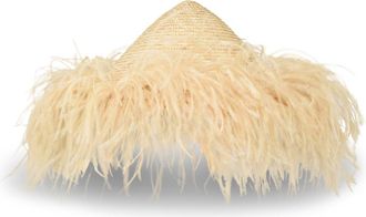 Gigi Burris Millinery Harriet Ostrich Feather Trim Straw Sun Hat in Natural at Nordstrom