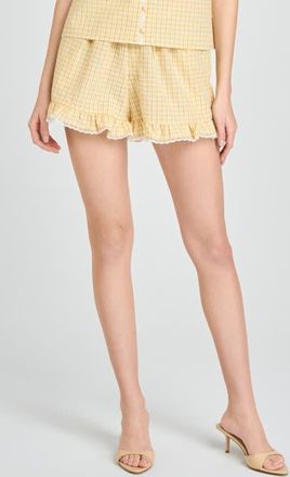 Wayf Emma Ruffle Lace Trim Shorts in Yellow at Nordstrom, Size X-Large