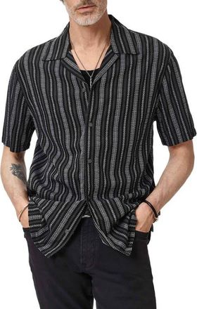 John Varvatos Dan Patterned Stripe Camp Shirt in Black at Nordstrom, Size Xx-Large