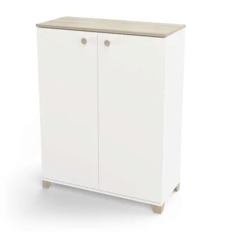 Calicosy Calicosy - Armario Auxiliar Peque&ntilde;o Izzy Con Puertas Abatibles En Color Blanco Mate Y Roble Kronoberg 104x80x35 Cm