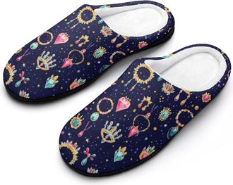 Generic Jewelry Rings Necklaces Mens Soft Cotton Slippers with Memory Foam Anti-skid House Shoes for Travel Indoor Outdoor