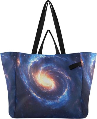 Generic Galaxy Blue pattern Reusable Canvas Tote Bag, Heavy Duty Grocery Shopping Bag with Large Capacity Hard Bottom Double Handles Work Groceries Travel