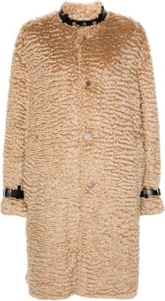Jil Sander brushed coat - women - Mohair/Cotton/Viscose/Elastane/Calf Leather - 36 - Neutrals