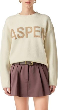 English Factory Lettering Sweater in White/Tan at Nordstrom, Size X-Small
