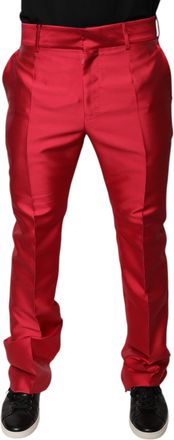 Dolce & Gabbana Red Silk Slim Fit Mid Waist Dress Formal Mens Pants (Pre-Owned)