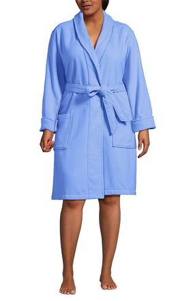 Lands End Plus Size Cotton Terry Knee Length Spa Bath Robe in Clear Blue Sky at Nordstrom, Size 2X
