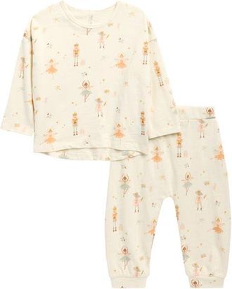 Rylee + Cru Print Long Sleeve Cotton Top & Pants Set in Ivory at Nordstrom, Size 12-18M