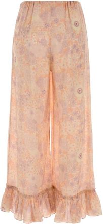 Chlo&eacute; Printed Silk Crepe Trousers - Pink