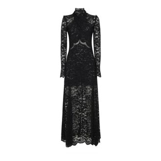 Paco Rabanne Gowns, female, Black, Size: S Long Lace Dress with Cut-Out Details