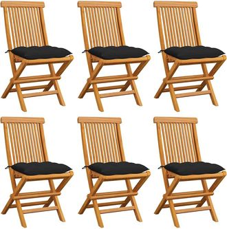 vidaXL Vidaxl - Sillas De Jard&iacute;n 6 Uds Con Cojines Negros Madera De Teca