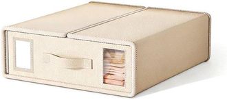 OEM Caja De Almacenamiento De Ropa - Con Ventana Transparente Y Etiqueta - Apta Para Mantas Y Toallas - Color Blanco Roto - 38 X 32 X 11,5 Cm