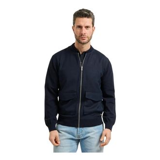Liu Jo Bomber Jackets, male, Blue, Size: 2XL Cardigan with zip and pockets