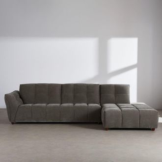 Maisons du monde Sof&aacute; de 4/5 plazas con asientos deslizantes aterciopelado verde gris&aacute;ceo