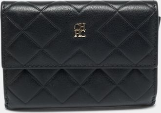 Carolina Herrera Black Quilted Leather Flap Compact Wallet