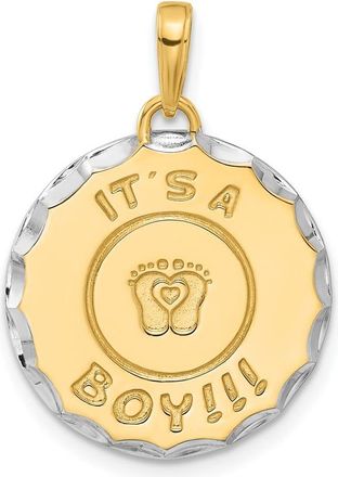 Diamond2Deal 14k Yellow Gold White Rhodium Diamond-Cut Its A Boy Pendant