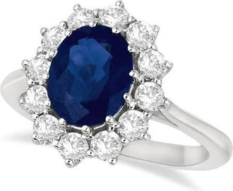 Allurez Oval Blue Sapphire & Diamond Accented Ring 14k in White Gold at Nordstrom, Size 8