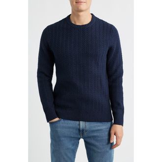 James Campbell Ayr Herringbone Stitch Cotton & Wool Blend Sweater in Navy at Nordstrom, Size Small