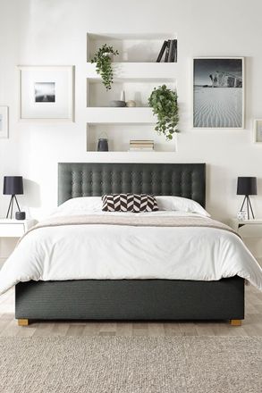 Catherine Lansfield Opulence Ottoman Storage Bed in Saxon Twill Fabric, Custom Made in Charcoal | Size: King