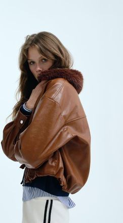 H&M Fluffy-collared Jacket in Brown at Nordstrom, Size Xx-Large