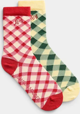 Damson Madder Womens Colourful check socks Set of 2