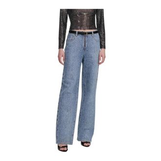 Self Portrait Croc Effect Straight Leg Jeans - Dames - Regular Fit Jeans - Blauw - W28 - Katoen - Jeans