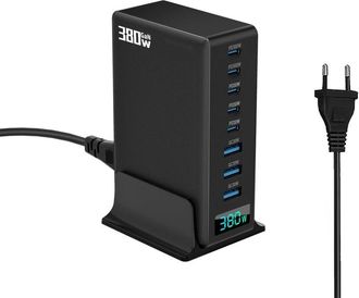 OEM Adaptador De Corriente De 380 W, 8 Puertos, 5 Puertos Tipo C Y 3 Puertos Usb Para Dispositivos Eficientes, Color Negro