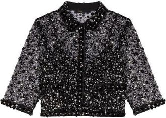 Maje Floral rhinestone polo in Black at Nordstrom, Size X-Small